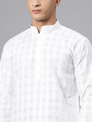 Image of Majestic Man Men's Pure Cotton Textured Check Mandarin Collar Long Kurta