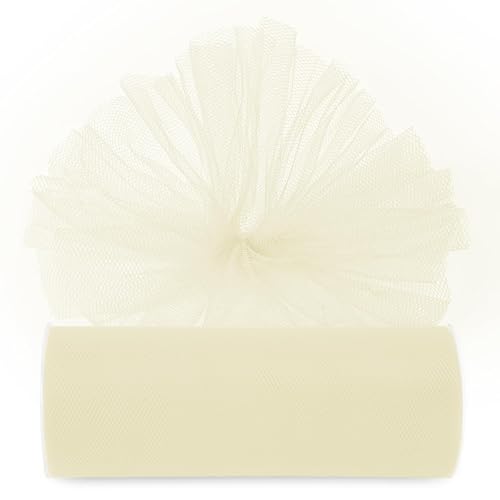 Image of Ivory Tulle Fabric Ribbon 6 Inch by 25 Yards Rolls Fabric Spool Tulle for Gift Wrapping Wedding Decorations Craft Supplies DIY Tutu Skirt Baby Shower Birthday Party