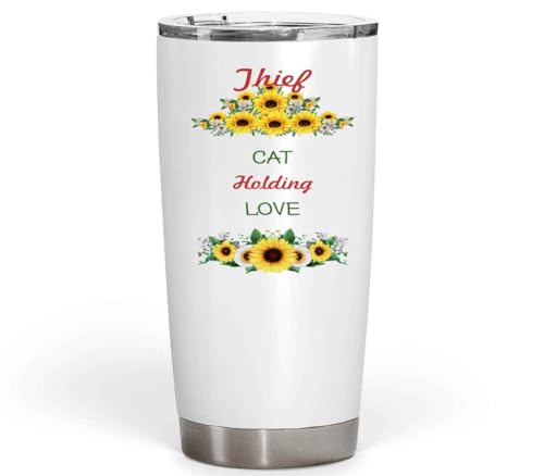 Unique Gift Idea for Cat Lovers, Thief Cat Holding a Thief Cat on 20 Oz White Stainless Steel Fat Tumbler
