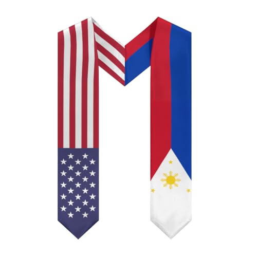 DABOYOZHZH Philippines Mix United States Flag Graduation Stole Sash For Study Aboard International Students