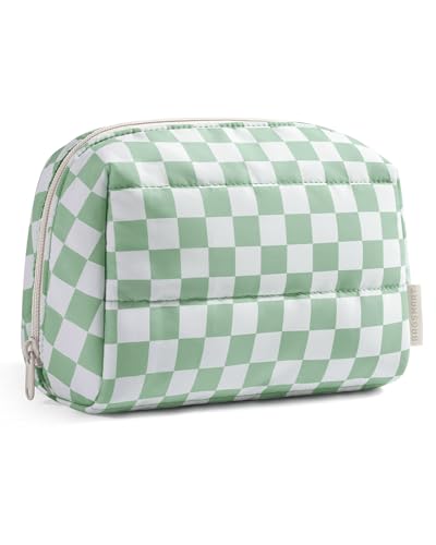 Image of BAGSMART Small Makeup Bag, Puffy Wide-open Zipper Cosmetic Pouch | Puffy makeup bag, wide opening. Compact yet holds 20+ cosmetics. Interior pockets for brushes & lipsticks. Water-resistant