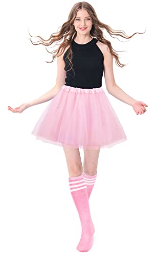 Simplicity Pink Tutu For Women With Knee Socks 4 Layered Tulle Tutu Skirt Ruffle Pettiskirt Women's Ballet Warrior 5K 10K Fun Dash Run Tutu, Pink #TOP9