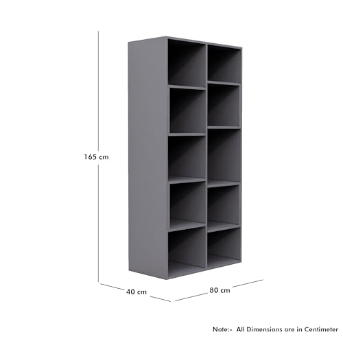 Image of Bniture 10 Tier Engineered Wood Open Book Shelf Wooden Bookshelf for Home, Kids Room & Study Room | Multipurpose Free Stand Corner Book Organizer for Library Room, Office | Slate Grey