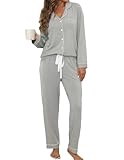 ZMJ Maternity Pajamas for Hospital Long Sleeve Shirt and Pajama Pants XL Light Heather Grey