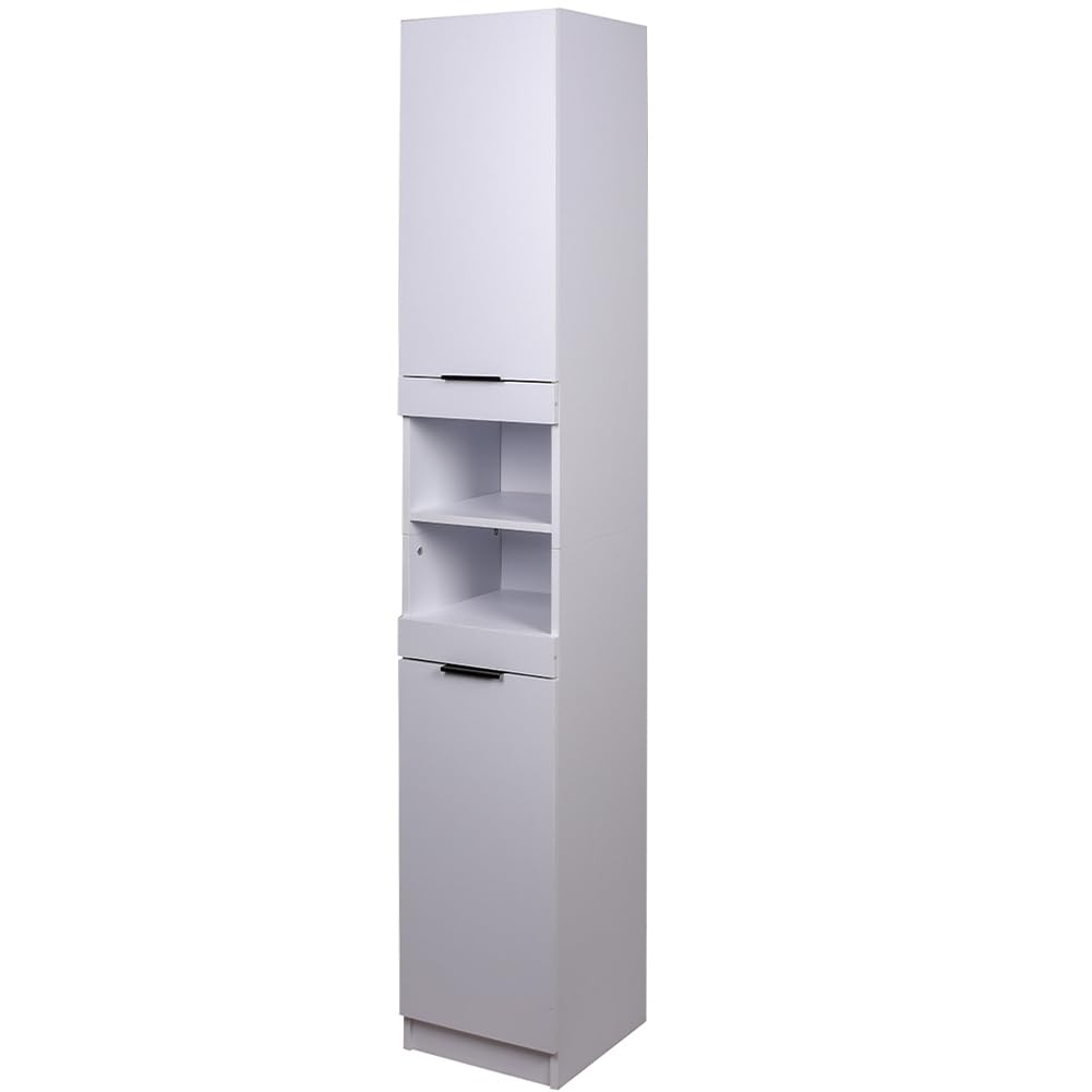 Shally Dogan Armario de Columna Alto para Ahorrar Espacio, 2 Puertas y 2 estantes, Mueble Estrecho Independiente, Mueble de Almacenamiento Multiusos, salón, baño, Cocina, estantería, Oficina (Blanco)