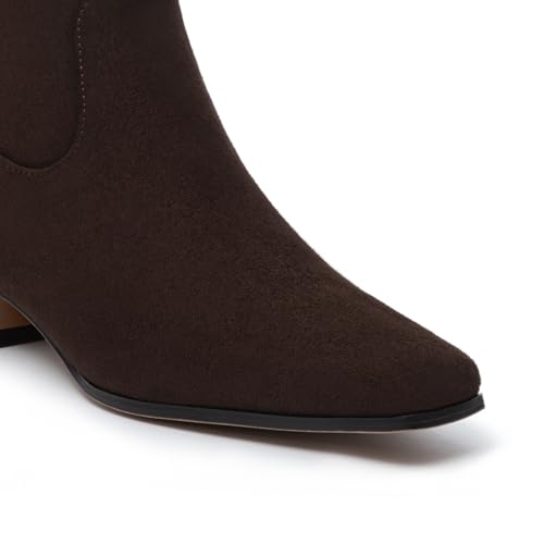 Athlefit Women's Chunky Low Heel Ankle Boots Fashion Square Toe Side Zipper Short Booties3