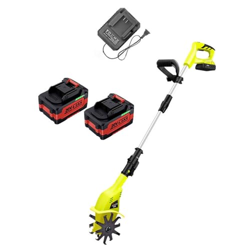 Cultivador eléctrico de jardín, motocultor inalámbrico de mano con batería recargable de 4.0 Ah y cargador, motocultor telescópico ajustable de 97-127 cm, for jardines y cultivo de hortalizas.(Battery