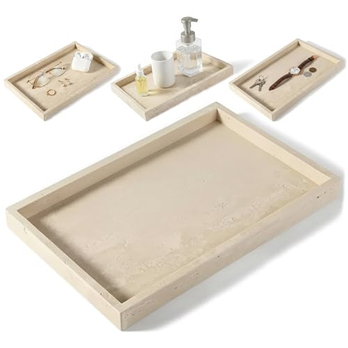 トラバーチン トレイ 天然大理石 長方形 30×20cm 収納トレイ 洗面台 玄関 デスク ベッドサイド 小物置き アクセサリー 香水 キー 時計 ハンドソープ ディフューザー インテリア ギフト NGELOM