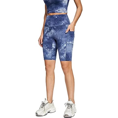 Redqenting Biker Shorts for Women with Pockets High Waist Workout Shorts Yoga & Running Shorts Sky Blue Cover