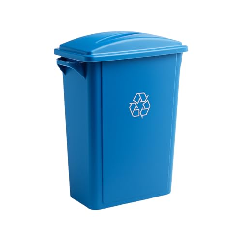 Image of 16 Gallon Slim Rectangular Garbage Can - with Paper Slot Lid - Blue