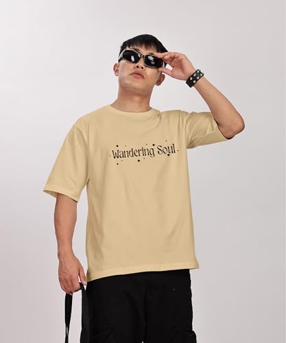 Image of SHODOX Bio-Washed Anti Bacterial 100% Pure Cotton Men's Oversized Aesthetic Premium Printed T-Shirt | Cozy Soft, Less Wrinkles Loose Fit, Drop Shoulder, Korean Baggy Style Tees for Mens