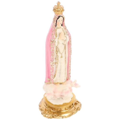 HOMSFOU Figura Virgen de Fátima en Resina, Estatua Religiosa Decorativa de Escritorio, Color Rosa, Tamaño Compacto para Hogar y Entrada, Adorno Católico Detallado y Liviano