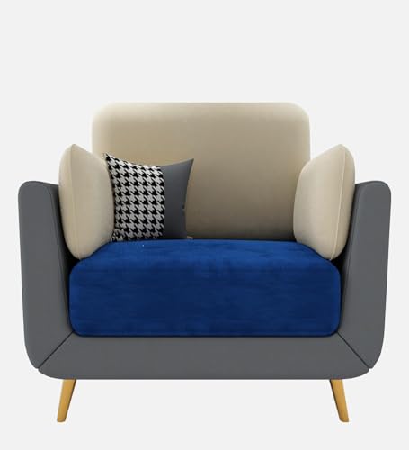 Image of Sixpine Luxury Dual Color Upholstery Sofa in Premium Velvet | Solid Wood Structure | Sturdy Golden Legs | High Density Foam | Extra Comfort for Modern Living Room (Blue & Beige, 1 Seater)