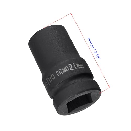 MACHSWON 1 Inch Drive - 21mm Deep Impact Socket with 6 Point Design, Heat-Treated Cr-V Steel 80mm Length, Metric Sizes - Image 2