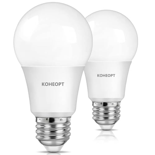 KOHEOPT A19 LED Light Bulbs,(2 Packs) Efficient 9W,60 Watt Equivalent Daylight 5000K with E26 Base,800 Lumens Non-Dimmable LED Bulbs,25000 Hours, Ideal for Bedroom Living Room