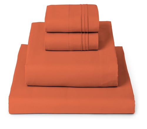 Image of Mellanni King Sheets Set - 4 PC Iconic Collection Bedding - Hotel Luxury, Extra Soft, Cooling Bed Sheets - Wrinkle, Fade, Stain Resistant (King, Poppy Orange)