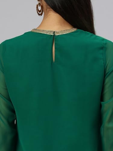 Image of Saanjh Women's Faux Georgette Embellished Printed Straight Kurta with Bottom||Kurta Set