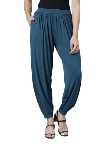 Image of GO COLORS Women Mid Rise Viscose Harem Pants | Wrinkle Free, Relaxed Fit, Free Size