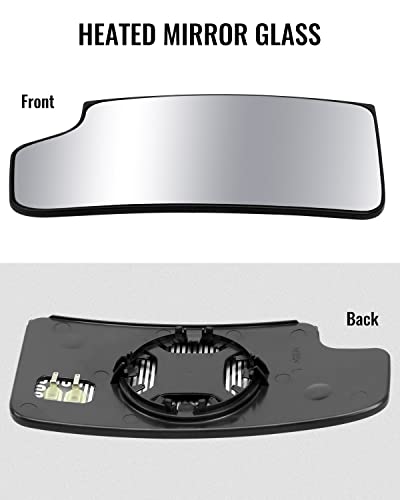 Driver Side Heated Towing Mirror Glass Fit for Chevy Silverado GMC Sierra 1500 2014-2017 & 2500 3500 2015-2017, Left Lower Convex Tow Mirror Glass with Rear Holder, Replace 23444114 TR00560