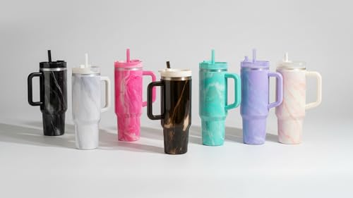Image of Insulated Tumbler with Handle and Straw | BPA Free Reusable Travel Mug with Straw Mode Lid | Stain & Odour Resistant | Easy to Clean Drink Cup for Hot & Cold Beverages (Black)