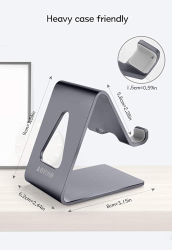 Image of Aluminum Cell Phone Stand, Aoviho Phone Holder for Desk, Charging Dock Compatible with iPhone 12 pro 11 X Xs max 8 7 6 6s Plus SE 5 Switch Samsung iPad Mini, All Phones (Dark Gray)