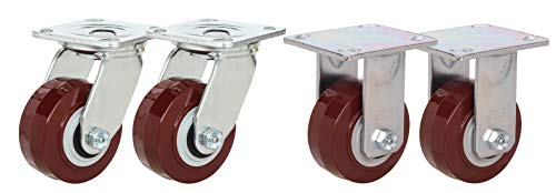 4" Caster Set of 4 | Heavy Duty Polyurethane Swivels and Rig...