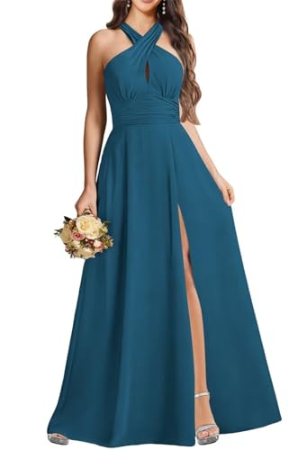 Robe de demoiselle d'honneur pour junior longue en mousseline plissée ZMKI764