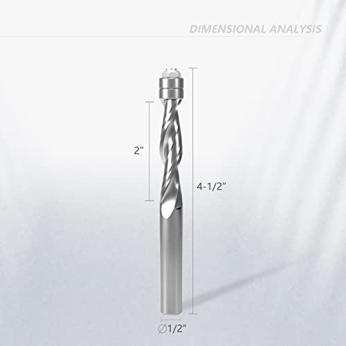Csoom Up Cut Spiral Flush Trim Router Bit With Double Ball Bearing, 1/2" Shank Solid Carbide Router Bits Pattern Bit With 2" Cutting Length For Woodwork Cnc Machining (1/2*2"*4-1/2 Up Cut) #TOP1