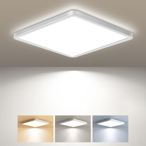 zemty Plafoniera LED Soffitto Quadrata, 3colori-3000K/4000K/6500K, Plafoniera Bagno IP44 Impermeabile, Lampada da Soffitto Moderna 18W 2100LM per Cucina, Camera da Letto, Corridoio, Balcone, Ø22CM