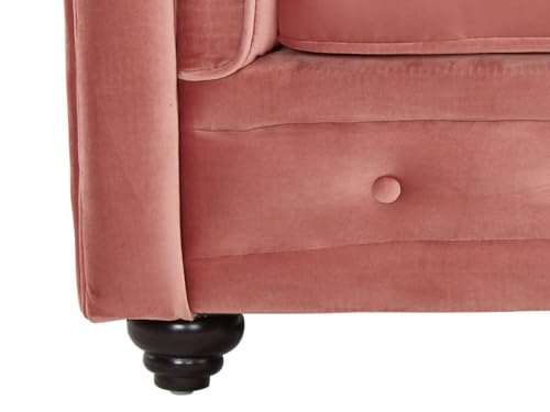 Image of Modern and Stylish 3 Seater Chesterfield Luxury Sofa with Valvet and Fabric Comfortable Sofa for Living Room, Dining Room, Hallway, and Office-(Pink).
