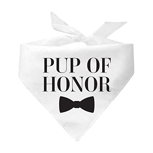 Pup of Honor Man of Honor Dog Bandana | 100% Cotton Triangle | Made in USA | Wedding Photo Prop | Bridal Shower | Engagement Announcement | White, One Size (771)