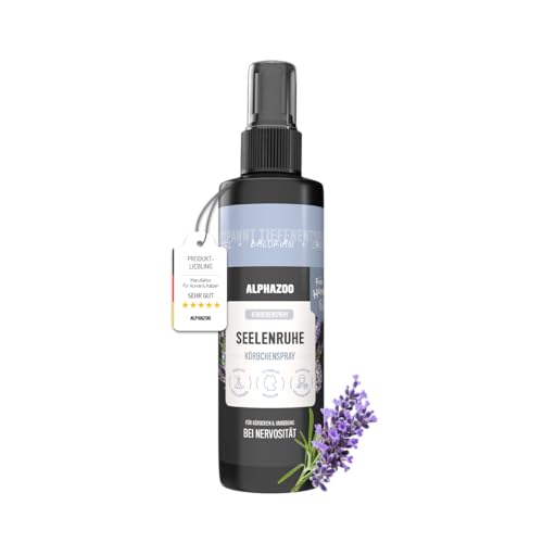 alphazoo Seelenruhe Spray für Hunde 250 ml - Mit Lavendel & Baldrian. Unterstützt Entspannung & Gelassenheit. Ideal für stressige Situationen & ruhige Momente. Alkoholfrei & sanft. Körbchenspray.