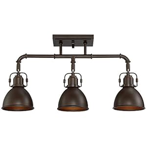 Pro Track Wesley 3 Head Ceiling Track Light Fixture Kit Spot Light Directional Adjustable Brown Oil Rubbed Bronze Finish Metal Farmhouse Rustic Kitchen Bathroom Living Room Dining Hallway 25 Wide
