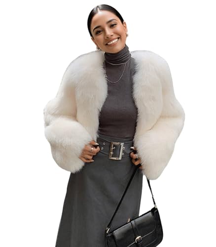INVACHI Faux Fur Coat for WomenLong Sleeve Shaggy Fur Jackt Warm Winter Cropped Fluffy Parka Coat