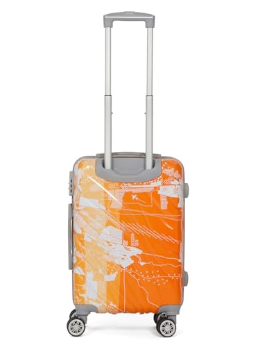Image of Teakwood World Small 55 cm Cabin Size Trolley Bag Polycarbonate 360 Degree 8 Wheels Luggage Bag with TSA Lock, Adjustable Handle Trolley Bags for Travel, Suitcase for Travel | Orange