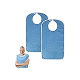 2PK Adult Bibs for Eating, Waterproof Clothing Protector with Premium Terry Cloth, Senior Adult Bibs for Man Woman Eating Clothing, Washable and Reusable, Blue