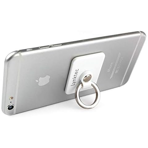Cell Phone 360 Degree Multi-Angle Ring Stand Holder for iPhone, Samsung, Android Smartphones by Lynktec (White with Silver Ring) Cover