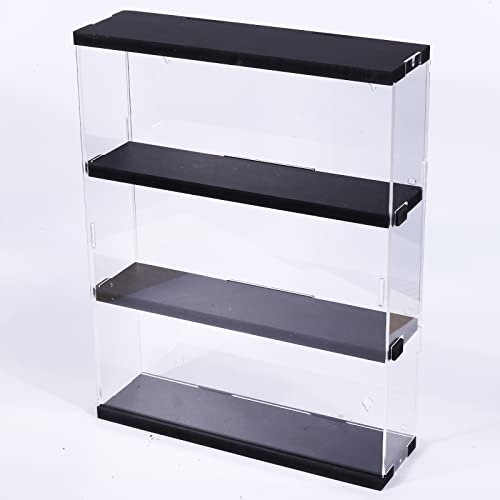 ACRLIE Vitrine Murale pour Collection, Figurine, Mini Voiture Collection, Objet Manga, 3 étages Acrylique Vitrine avec Couvercle et Base en Bois Noir, Déco Boîte Plexiglas pour Salon