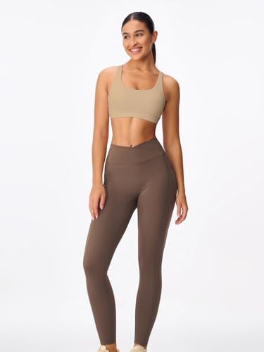 Image of Women's Strappy Sports Bras Light Compression Crop Criss Cross Back Padded Workout Yoga Bra Supportive U Neckline