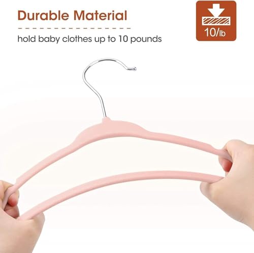 ريد دوت جيفت® شماعات مخملية للاطفال من 10 قطع - شماعات ملابس الاطفال غير قابلة للانزلاق، خطاف دوار 360 درجة من الكروم (بينك، 28 سم)