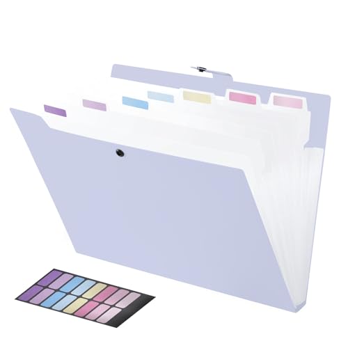FRETONBA Carpetas Archivadoras A4 8 Bolsillos, Carpeta Clasificadora, Archivadores Oficina Diseño de Etiquetas, Carpeta de Fundas A4 Diseño de Botones, Organizador Oposiciones Material PP, Púrpura
