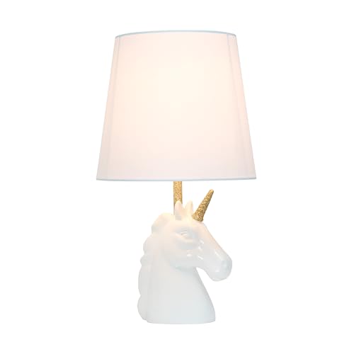 Simple Designs LT1078-WHT-CCLB 15.5" Sparkling Gold and White Unicorn Table Lamp with Color Changing LED Bulb Included