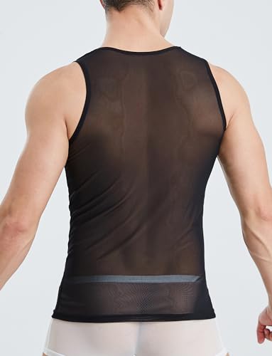Panegy Men Sheer Mesh Tank Top Sleeveelss Fitted Gym Muscle Undershirt Round Neck Pullover Top Tees2