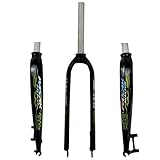 TISORT 1-1/8" 26/27,5/29" MTB-Gabel Mit Starrer Scheibenbremse Aus Aluminiumlegierung 28,6 Mm Gewindelose Gerade Rohr-superleichte Mountainbike-Vorderradgabel (Color : Glossy Black Green)