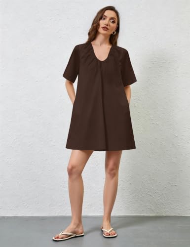 Image of OLAPTA Women Summer Sleeveless Babydoll Mini Tank Dresses Loose Fit Scoop Neck Ruched Short Dress with Pockets Party Clubwear