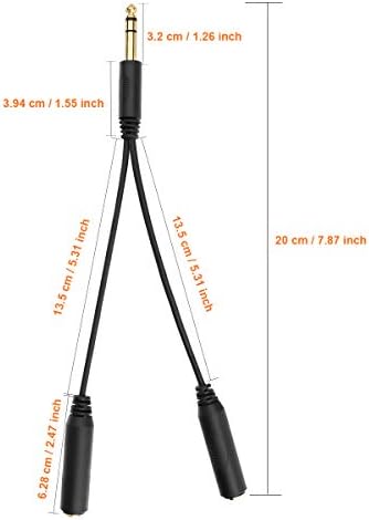 TISINO 6.35mm (1/4 inch) Jack Splitter Cable, 6.35mm TRS Stereo Male to Dual 6.35mm TRS Stereo Female Jack Quarter Inch Splitter Cord - 8 inches /20cm