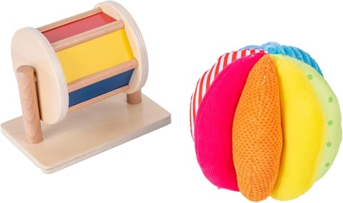 Image of Montessori Baby Toys Play Kit Montessori Mirror Peekaboo Knob Puzzle, Medium Spinning Drum and Rainbow Fabric Ball Kit Toys for6-12Months Toddlers (Play Kit 3)