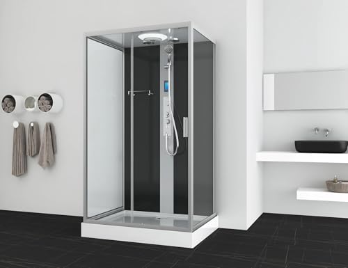 SANOTECHNIK Komplettduschkabine BOSTON, ESG-Sicherheitsglas, Schwarz, 90x120x215 cm, mit Schnellmontage