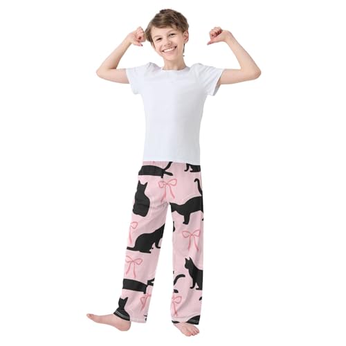 Cats and Bow Boys Pants Boys Athletic Pants Long Pant for Boywith Pockets Wide-Leg Size 6-14Y3