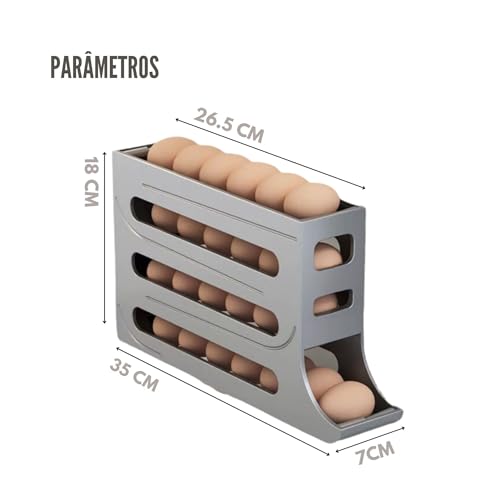 Porta Ovos Dispenser 4 Andares Para 30 Ovos Organizador Suporte Para Geladeira Cinza